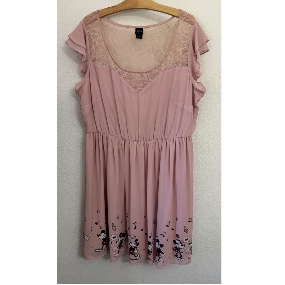 Torrid Disney Mickey Minnie Mouse Lace Yoke Flutter Sleeve Midi Dress Plus 2 2X - Picture 3 of 9